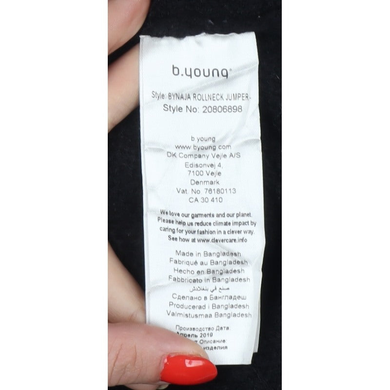 b.young Womens Black UK 10 Roll Neck Rib Knit Jumper