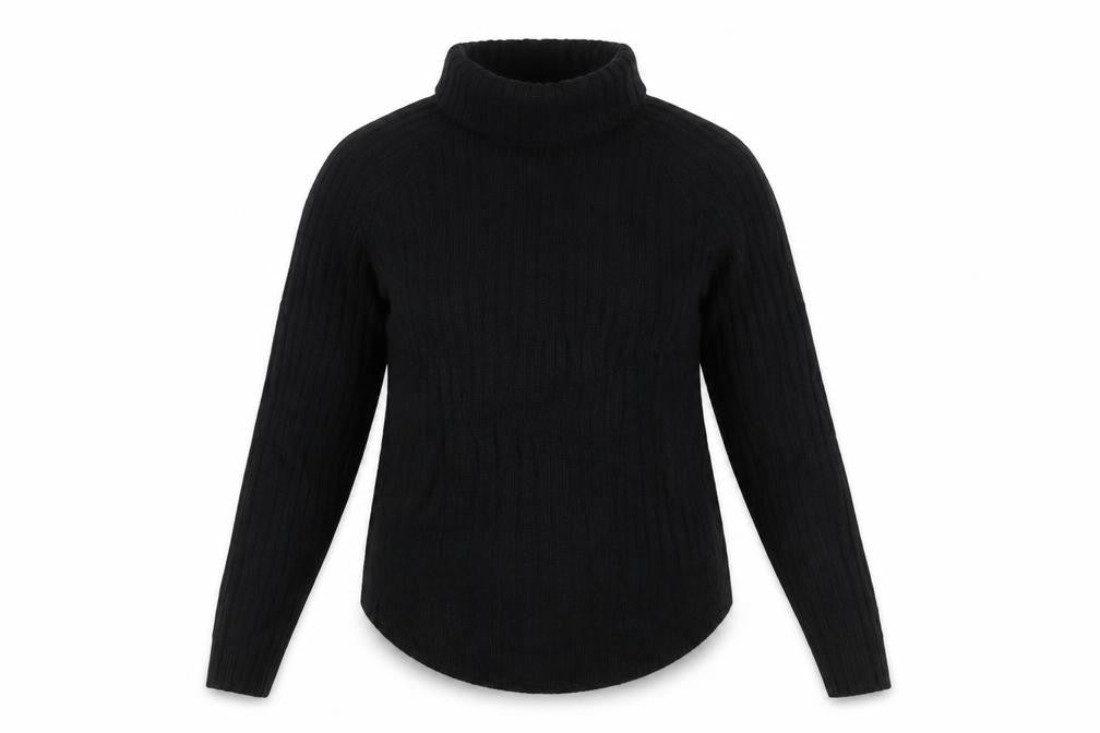 b.young Womens Black UK 10 Roll Neck Rib Knit Jumper