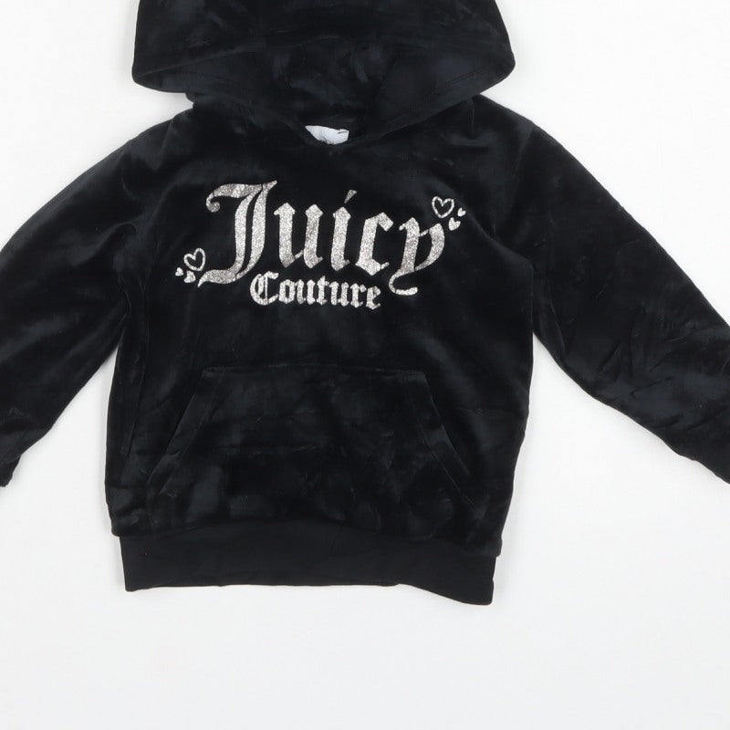 Juicy Couture Girls Black 18-24 Months Velour Hooded Pullover Jumper
