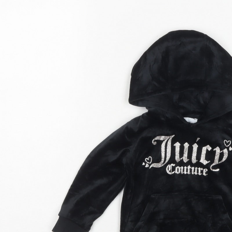 Juicy Couture Girls Black 18-24 Months Velour Hooded Pullover Jumper