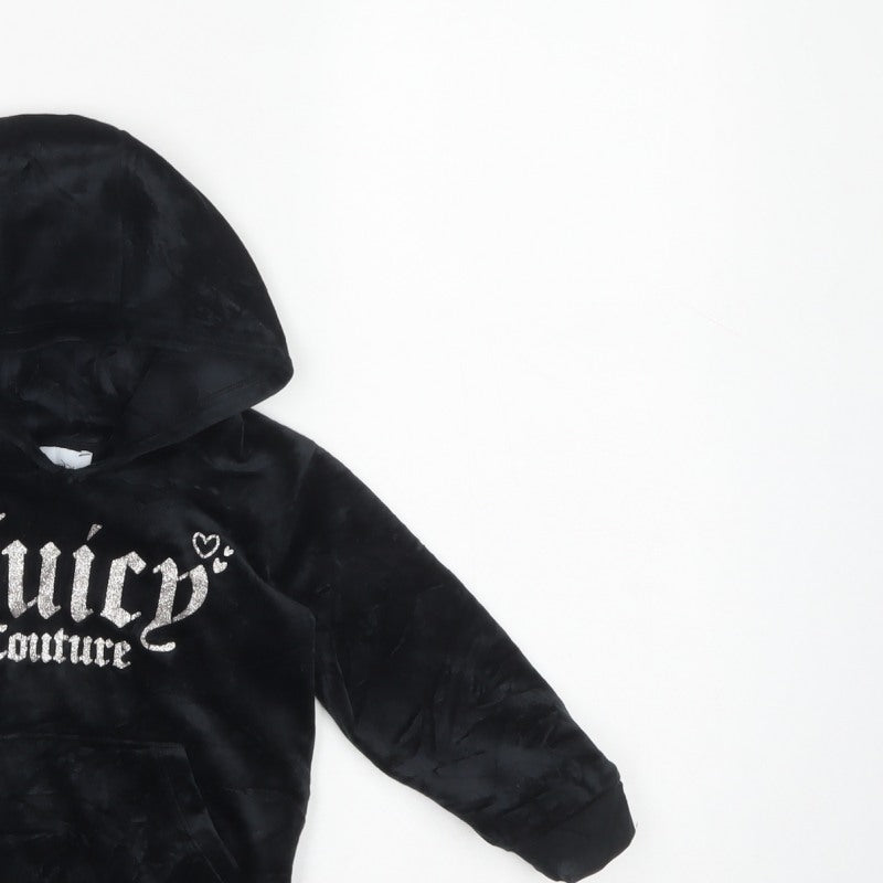 Juicy Couture Girls Black 18-24 Months Velour Hooded Pullover Jumper