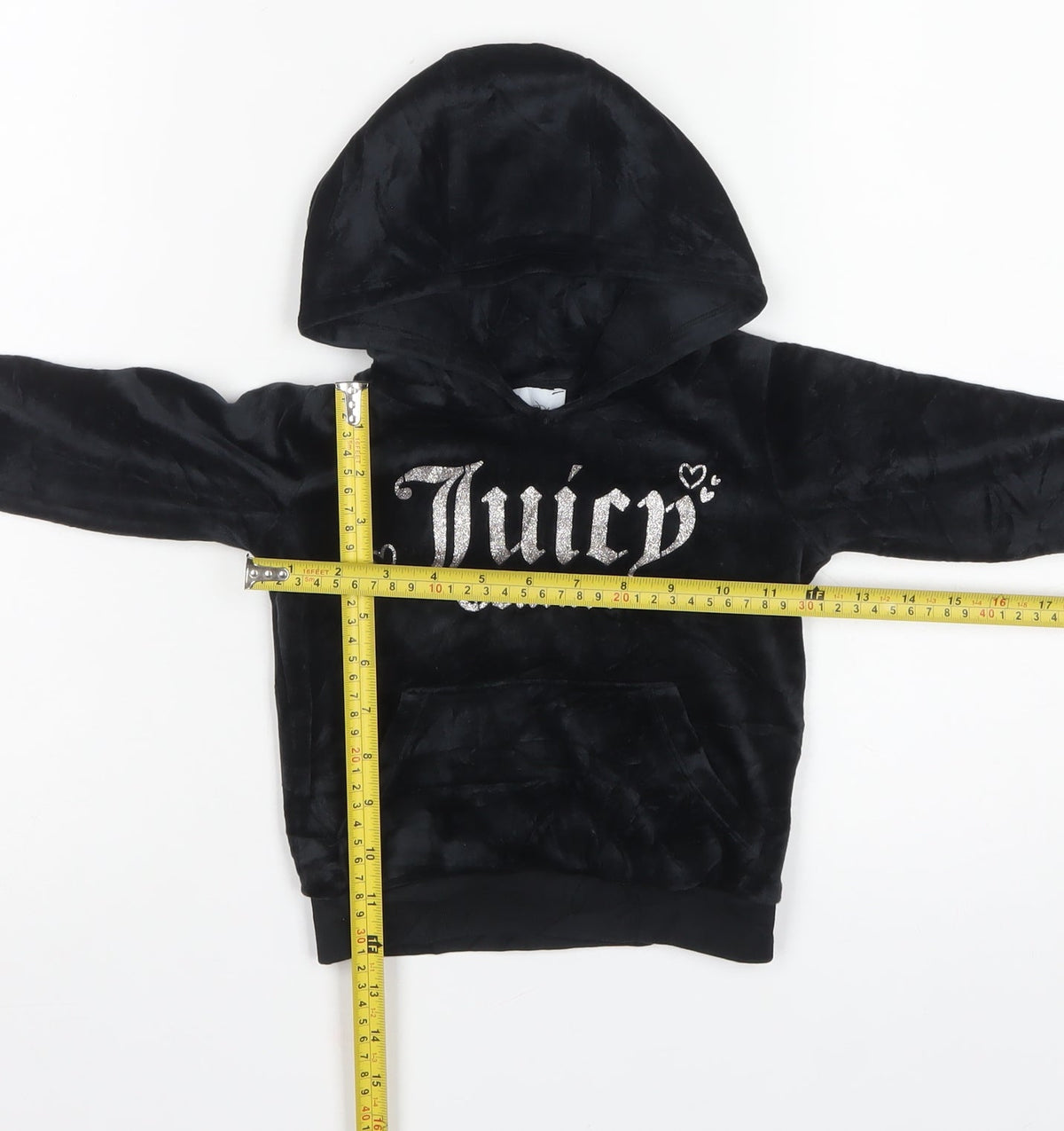 Juicy Couture Girls Black 18-24 Months Velour Hooded Pullover Jumper