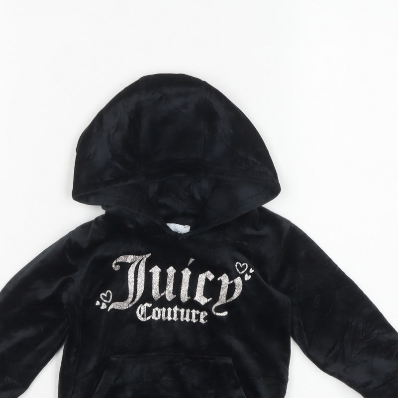 Juicy Couture Girls Black 18-24 Months Velour Hooded Pullover Jumper