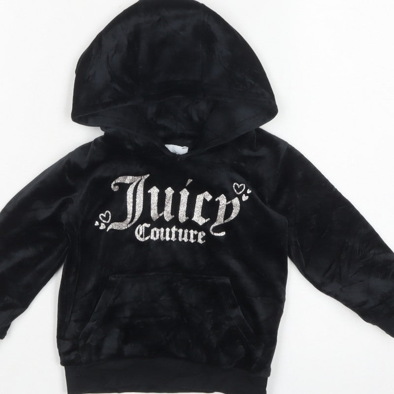 Juicy Couture Girls Black 18-24 Months Velour Hooded Pullover Jumper