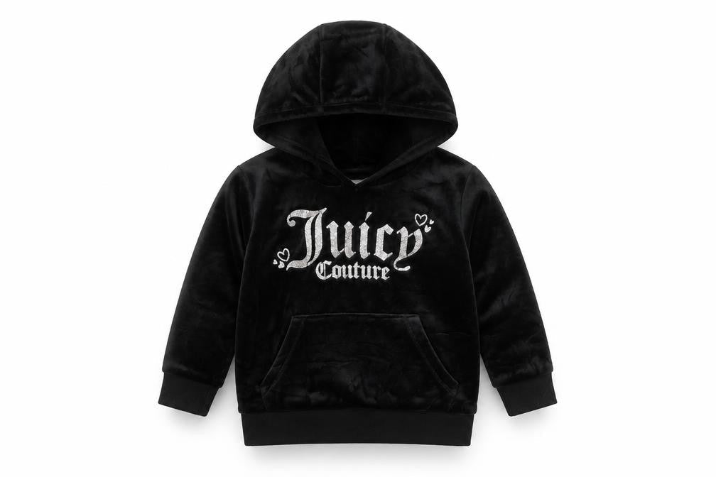 Juicy Couture Girls Black 18-24 Months Velour Hooded Pullover Jumper