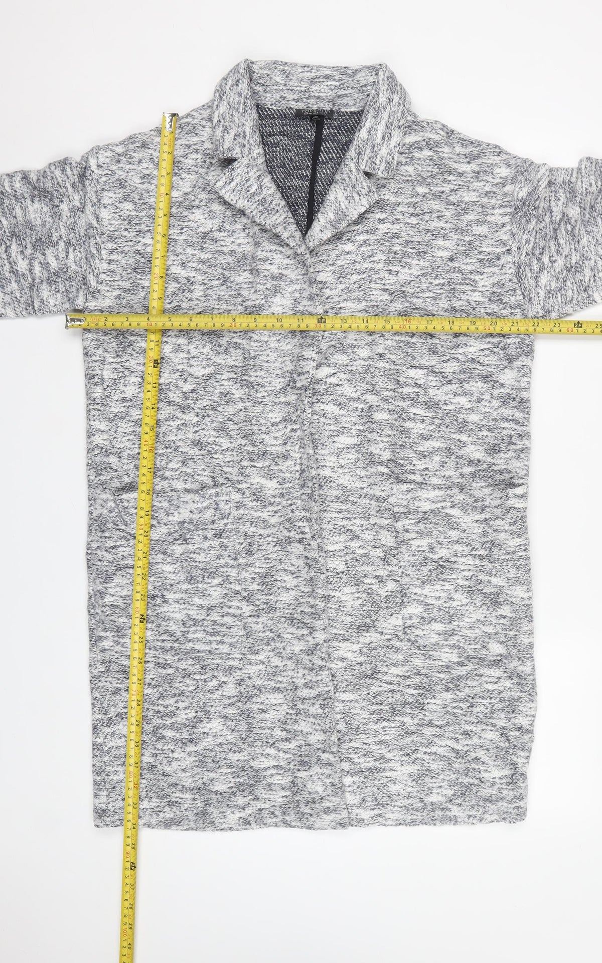 Topshop Women’s Grey Knit Coatigan UK 12 Long Open Collared Jacket