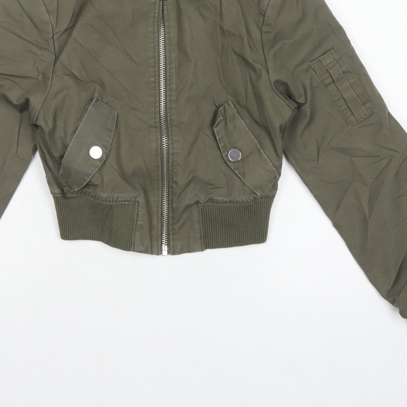 H&M Women Khaki Green UK 6 XS Cropped Bomber Jacket Full Zip