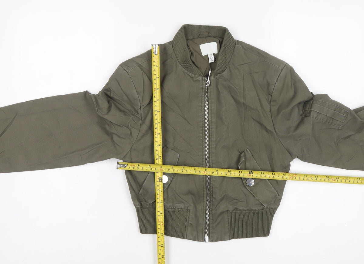 H&M Women Khaki Green UK 6 XS Cropped Bomber Jacket Full Zip
