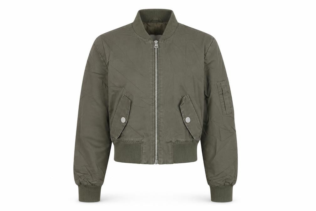 H&M Women Khaki Green UK 6 XS Cropped Bomber Jacket Full Zip