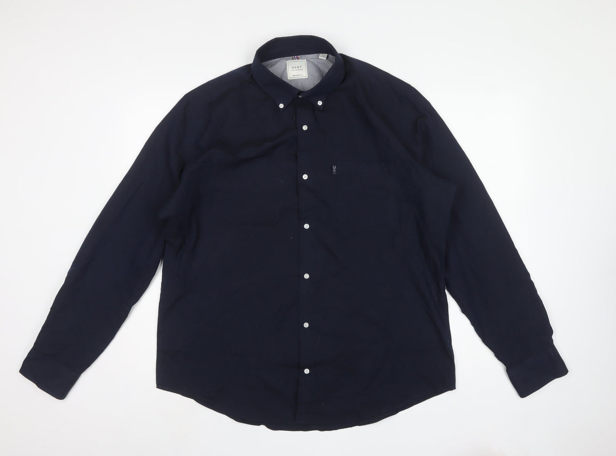 Next Men’s Blue XL Regular Fit Cotton Button-Down Long Sleeve Shirt