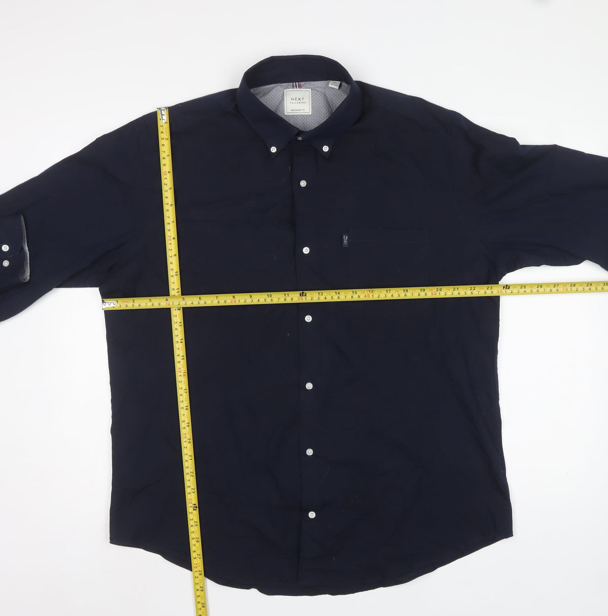 Next Men’s Blue XL Regular Fit Cotton Button-Down Long Sleeve Shirt