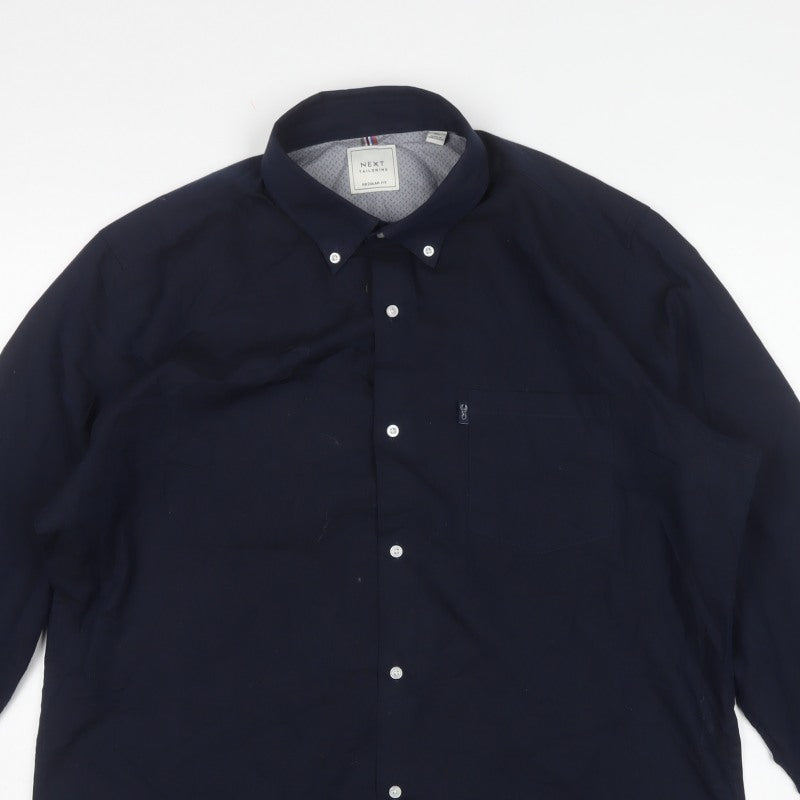 Next Men’s Blue XL Regular Fit Cotton Button-Down Long Sleeve Shirt