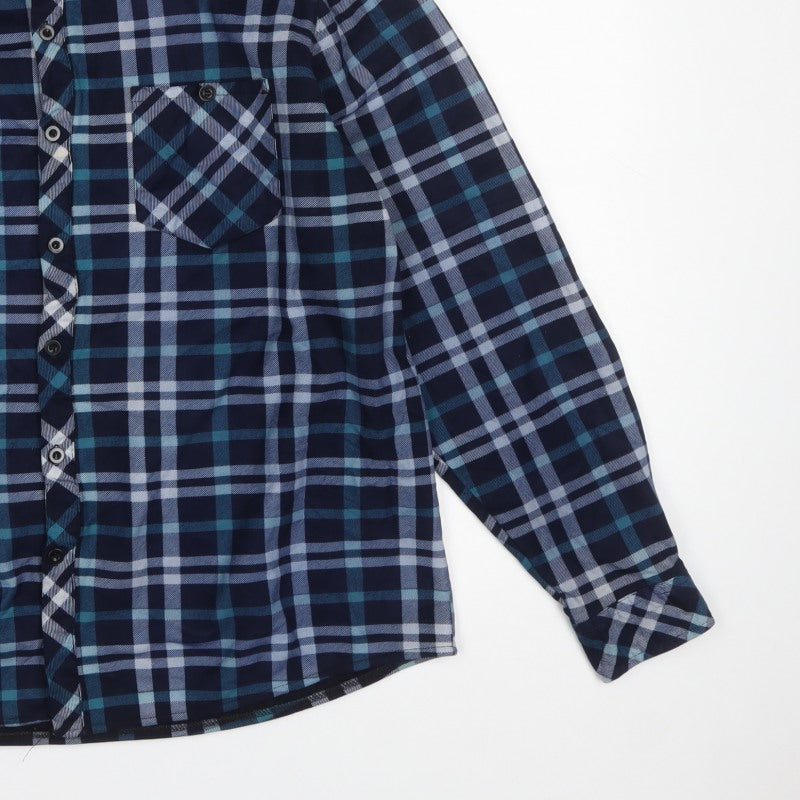 Charles Norton Men’s Blue Plaid Long Sleeve Button-Up Shirt 2XL