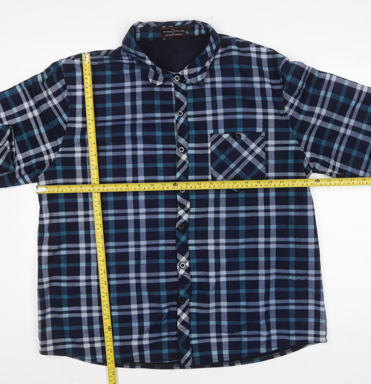 Charles Norton Men’s Blue Plaid Long Sleeve Button-Up Shirt 2XL