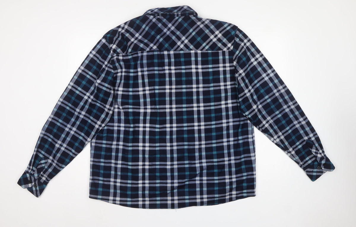 Charles Norton Men’s Blue Plaid Long Sleeve Button-Up Shirt 2XL