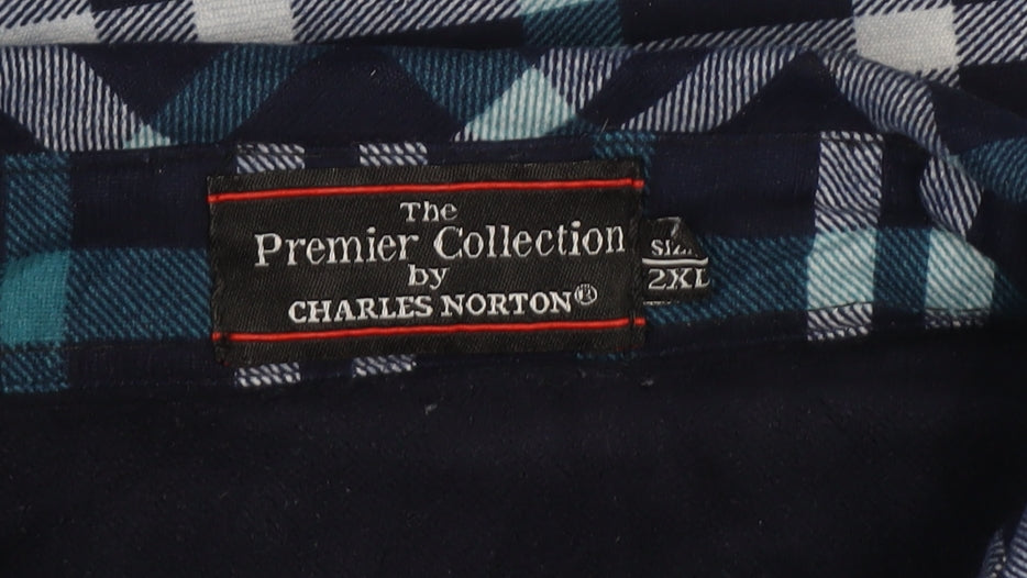 Charles Norton Men’s Blue Plaid Long Sleeve Button-Up Shirt 2XL