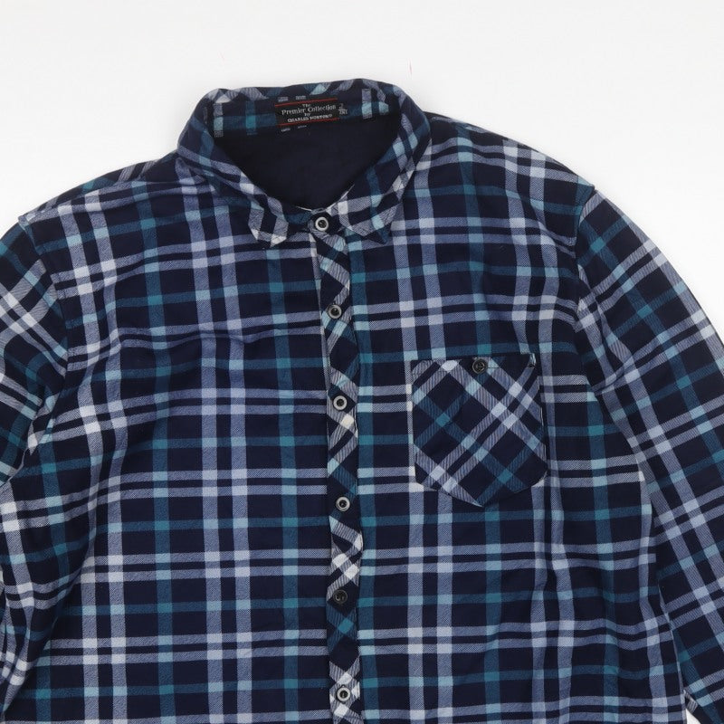 Charles Norton Men’s Blue Plaid Long Sleeve Button-Up Shirt 2XL