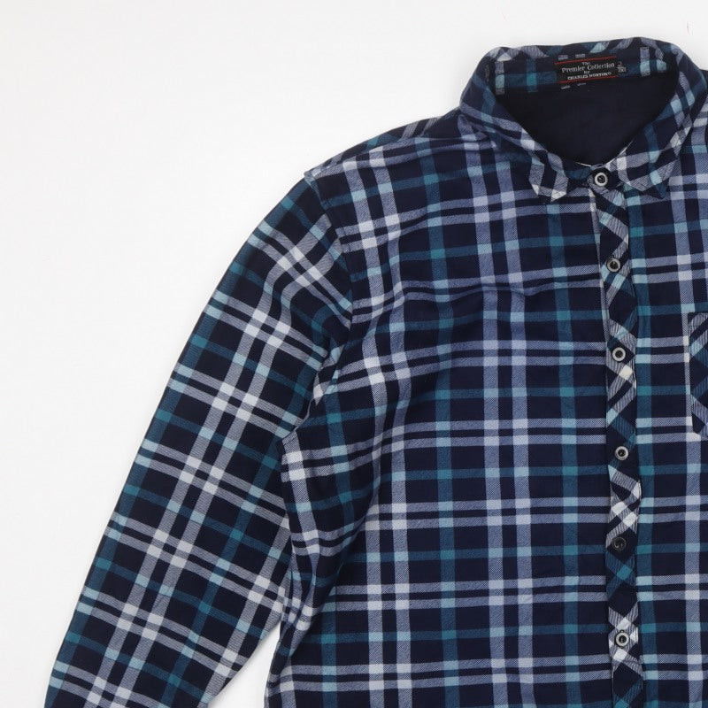 Charles Norton Men’s Blue Plaid Long Sleeve Button-Up Shirt 2XL