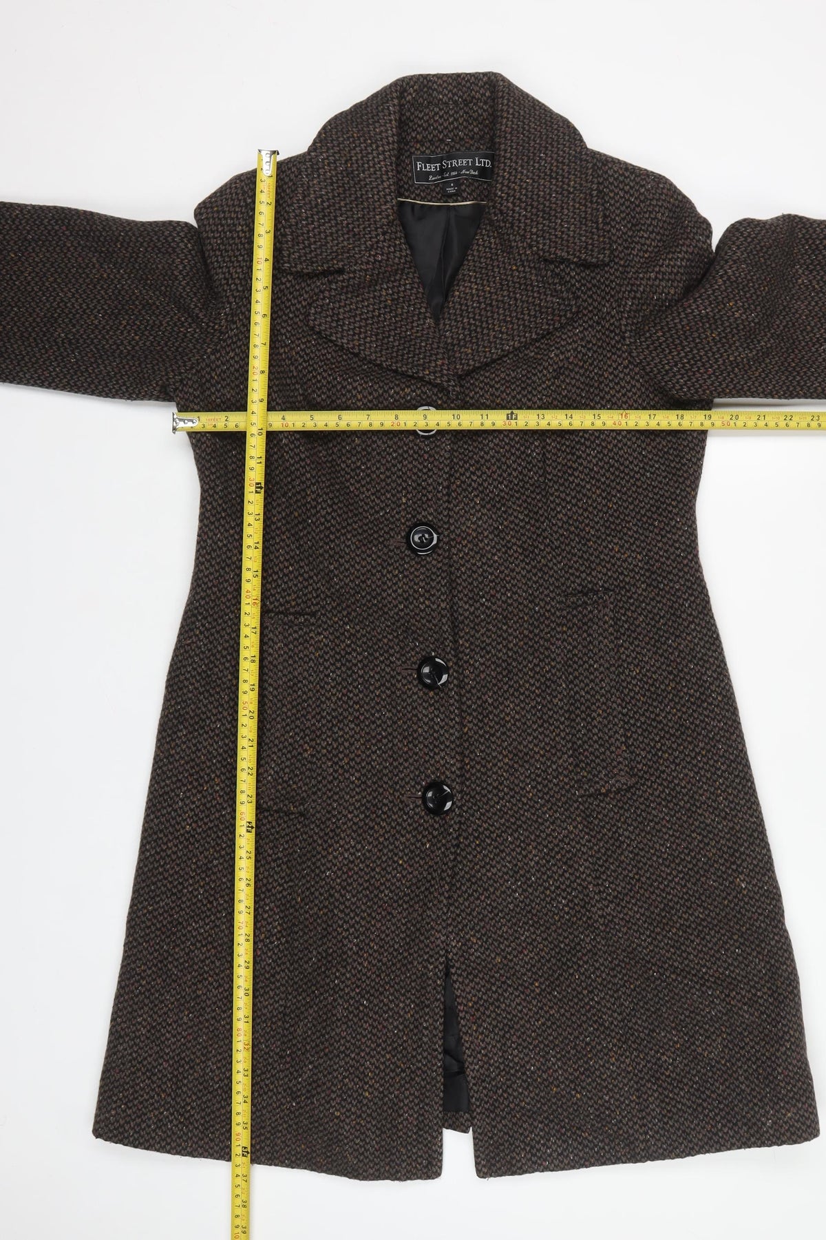 Fleet Street Ltd Women's Brown Wool Blend Long Overcoat Size S