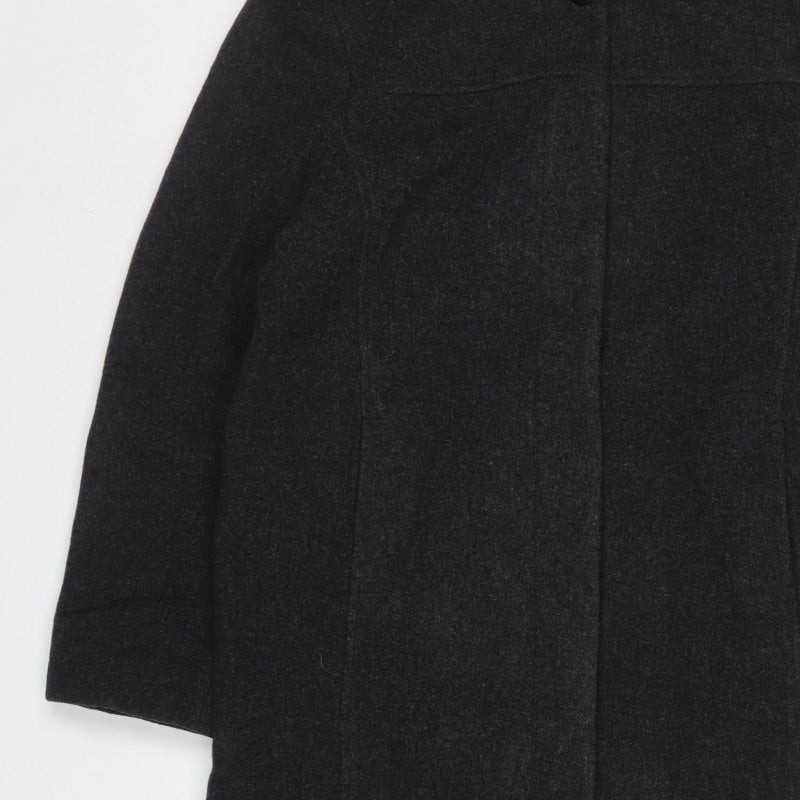 Jason Kole Women’s Black UK 10 Long Hooded Wool Overcoat