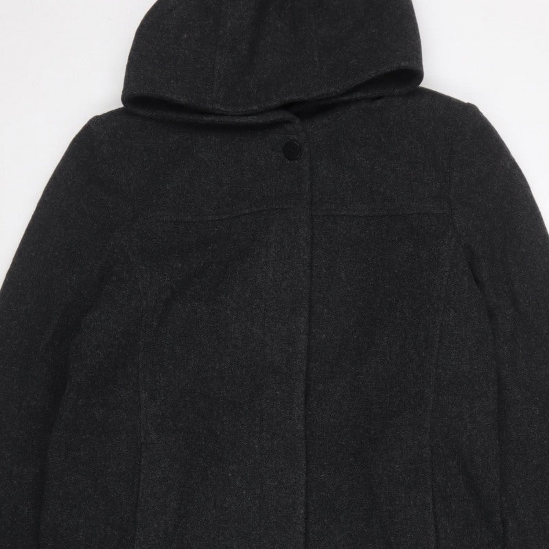 Jason Kole Women’s Black UK 10 Long Hooded Wool Overcoat