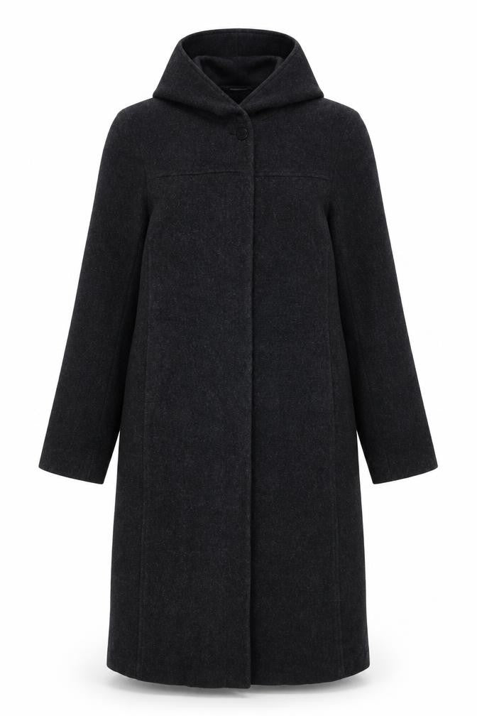 Jason Kole Women’s Black UK 10 Long Hooded Wool Overcoat