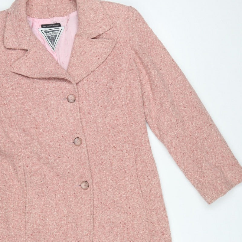 Marvin Richards Women’s Pink Wool Tweed Long Overcoat UK 8