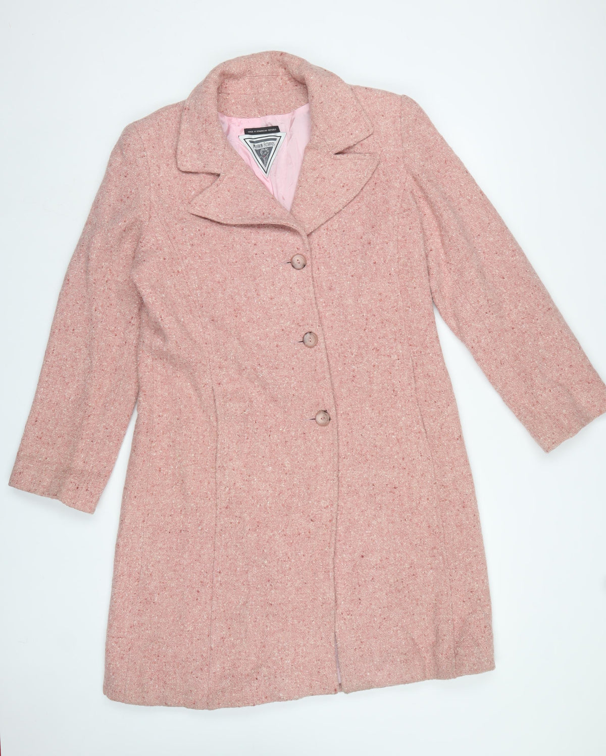 Marvin Richards Women’s Pink Wool Tweed Long Overcoat UK 8
