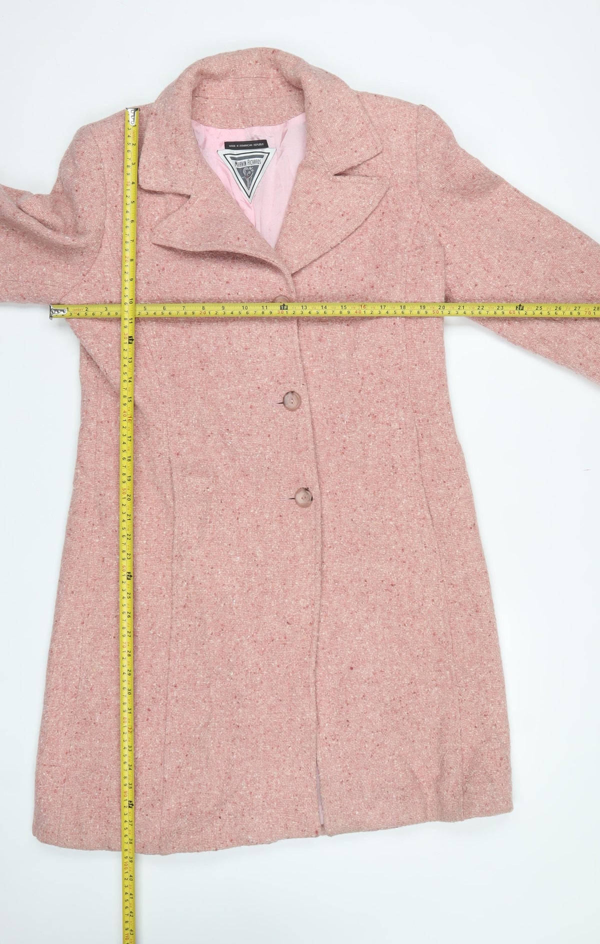 Marvin Richards Women’s Pink Wool Tweed Long Overcoat UK 8