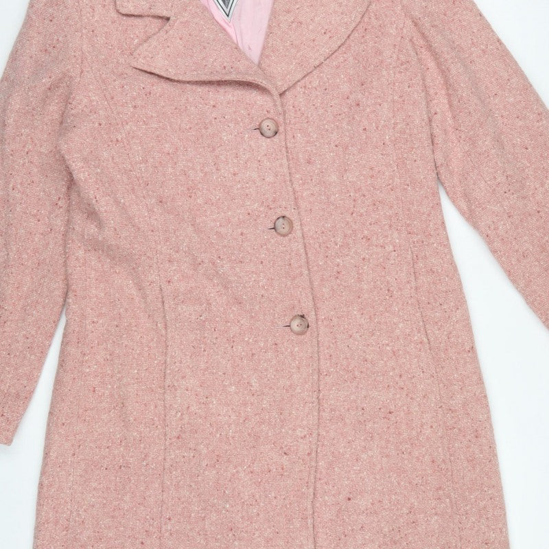 Marvin Richards Women’s Pink Wool Tweed Long Overcoat UK 8