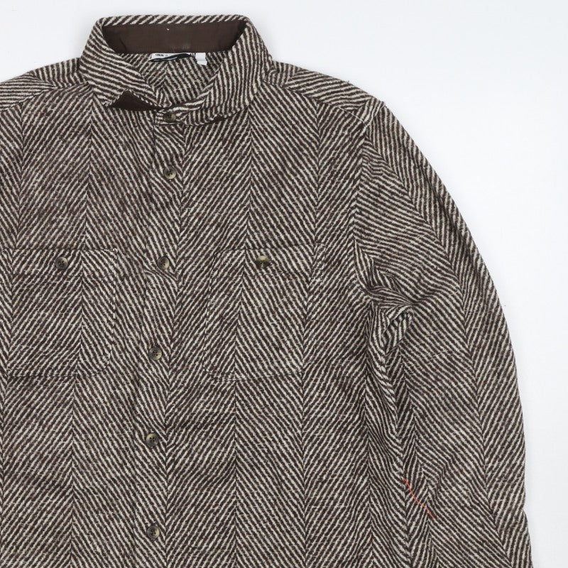ASOS Unisex Brown M Herringbone Wool Blend Button Jacket