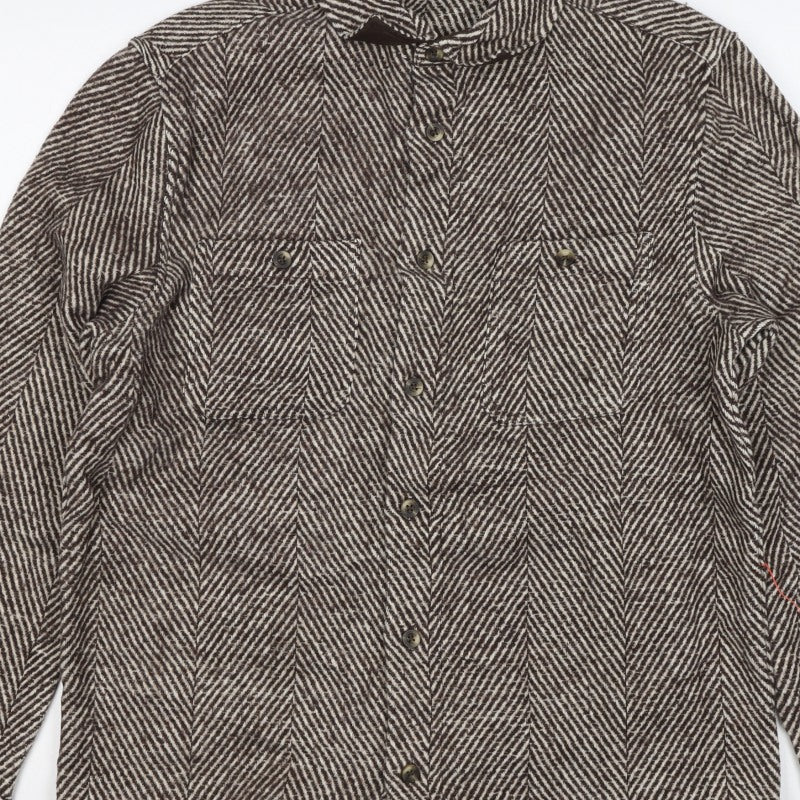 ASOS Unisex Brown M Herringbone Wool Blend Button Jacket