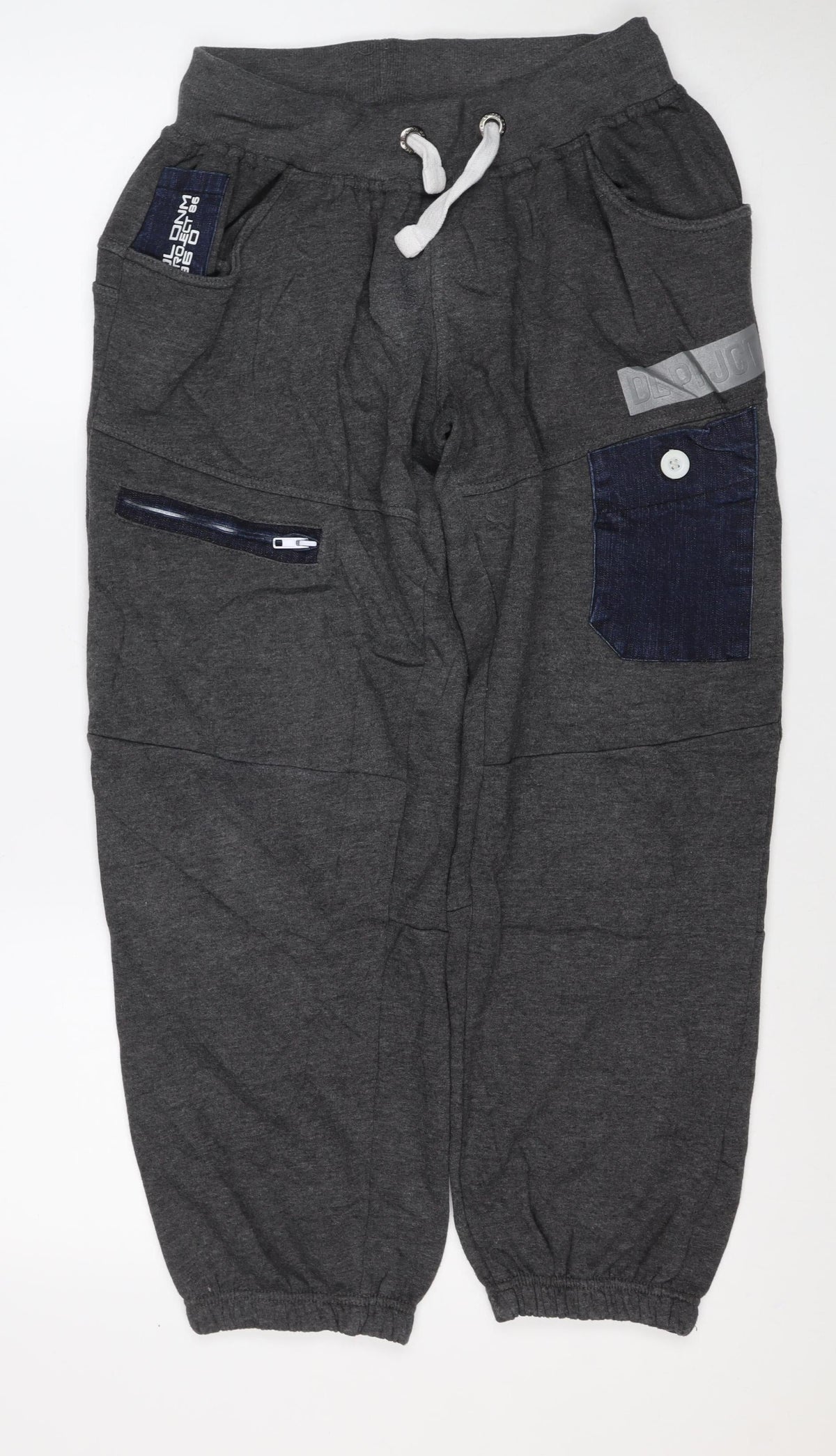 Daniel Lei Mens Grey Jogger Trousers M Drawstring Cargo Pockets