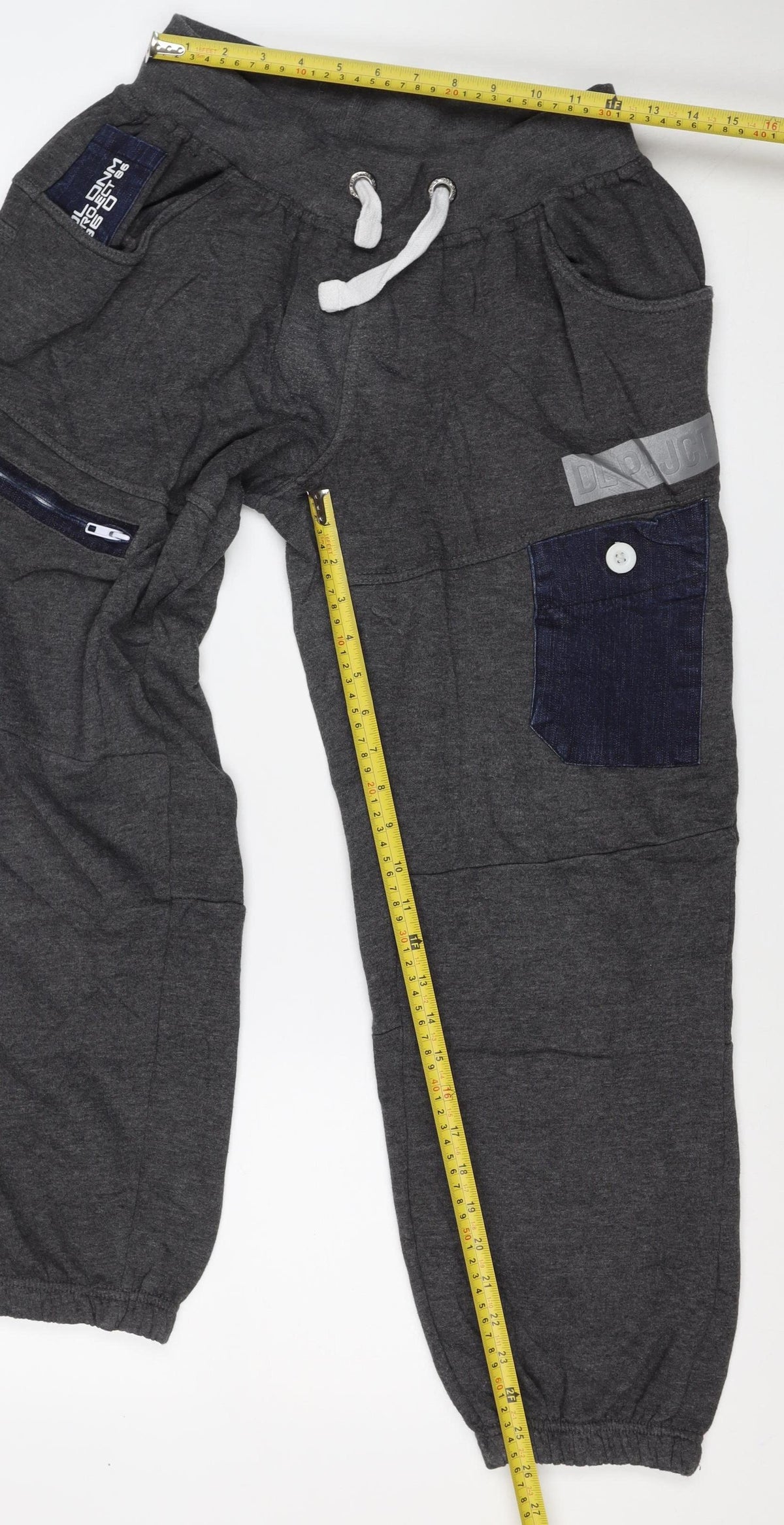 Daniel Lei Mens Grey Jogger Trousers M Drawstring Cargo Pockets