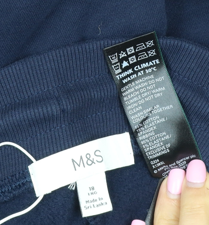 Marks and Spencer Women Blue UK 18 Long Sweatpants Drawstring Cotton