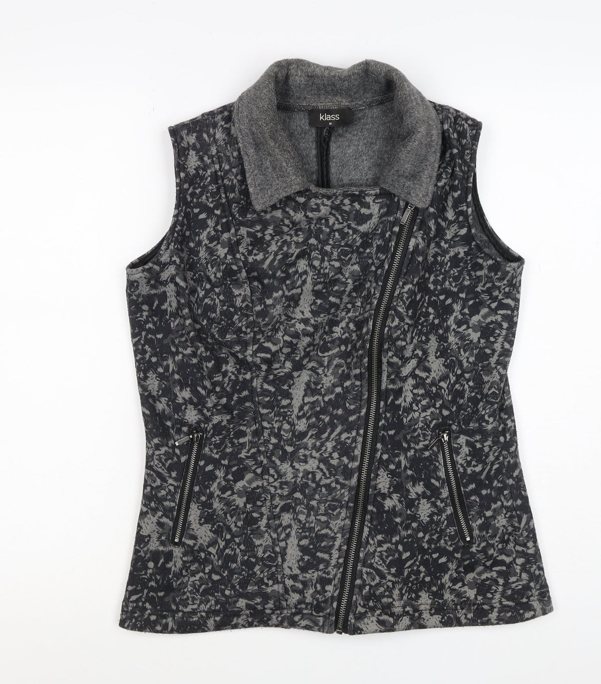 Klass Women’s Grey Biker Waistcoat Size 10 Zip Pockets Stretch