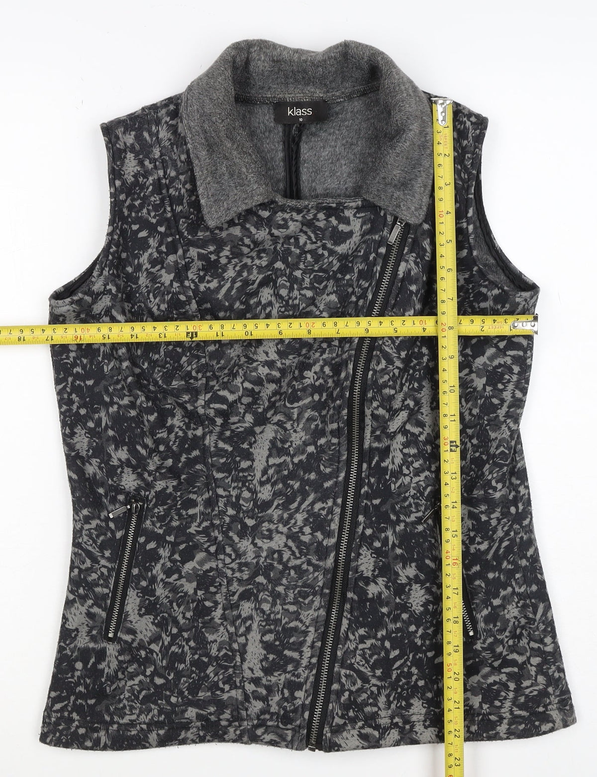Klass Women’s Grey Biker Waistcoat Size 10 Zip Pockets Stretch