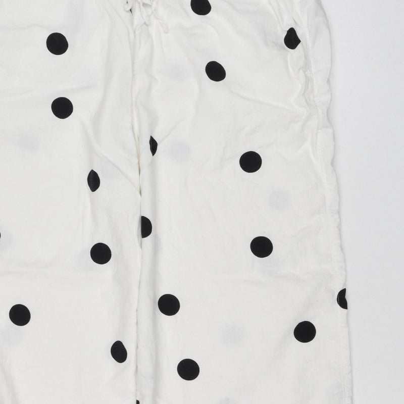 M&S Women White Black Polka Dot Linen Blend Cropped Trousers UK 14