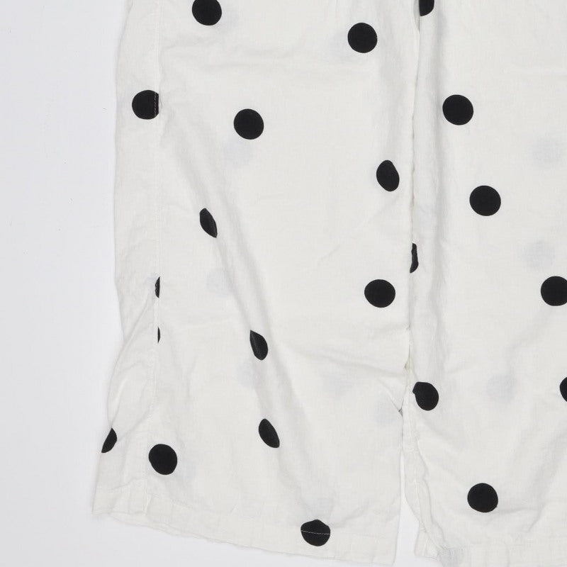 M&S Women White Black Polka Dot Linen Blend Cropped Trousers UK 14