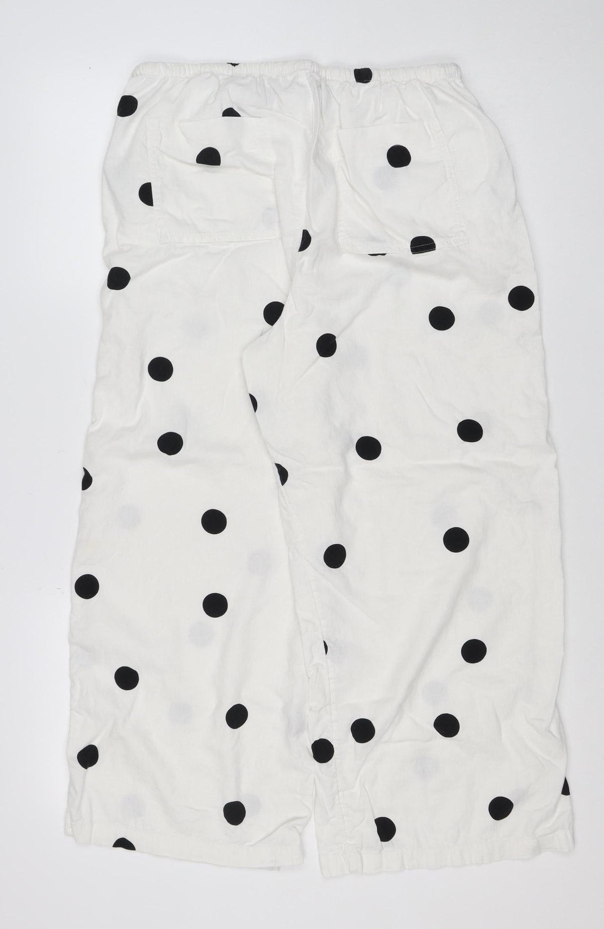 M&S Women White Black Polka Dot Linen Blend Cropped Trousers UK 14
