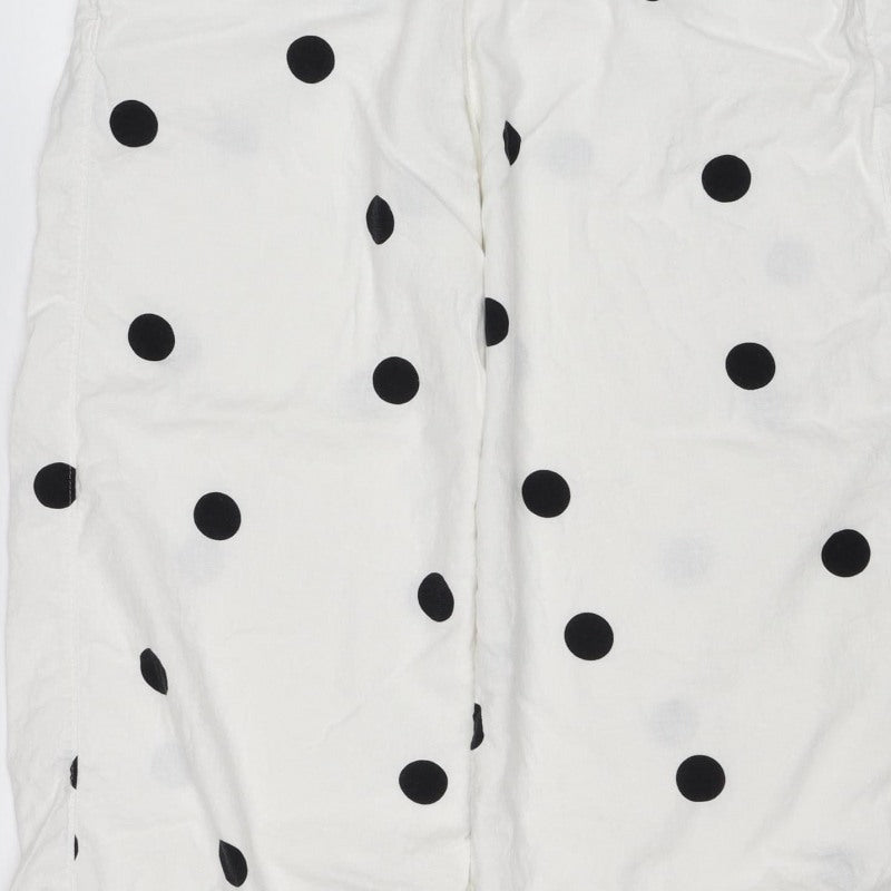 M&S Women White Black Polka Dot Linen Blend Cropped Trousers UK 14