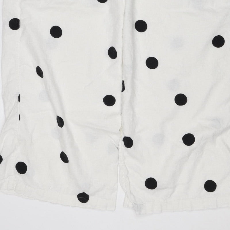 M&S Women White Black Polka Dot Linen Blend Cropped Trousers UK 14