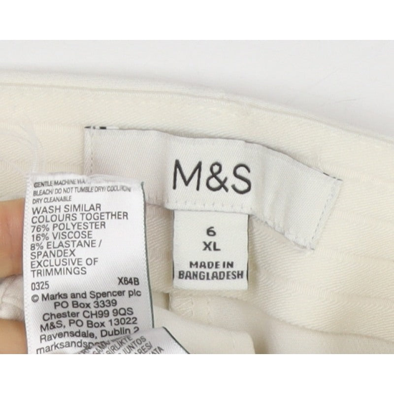 Marks & Spencer Women Ivory Size 6 Straight Leg Stretch Trousers