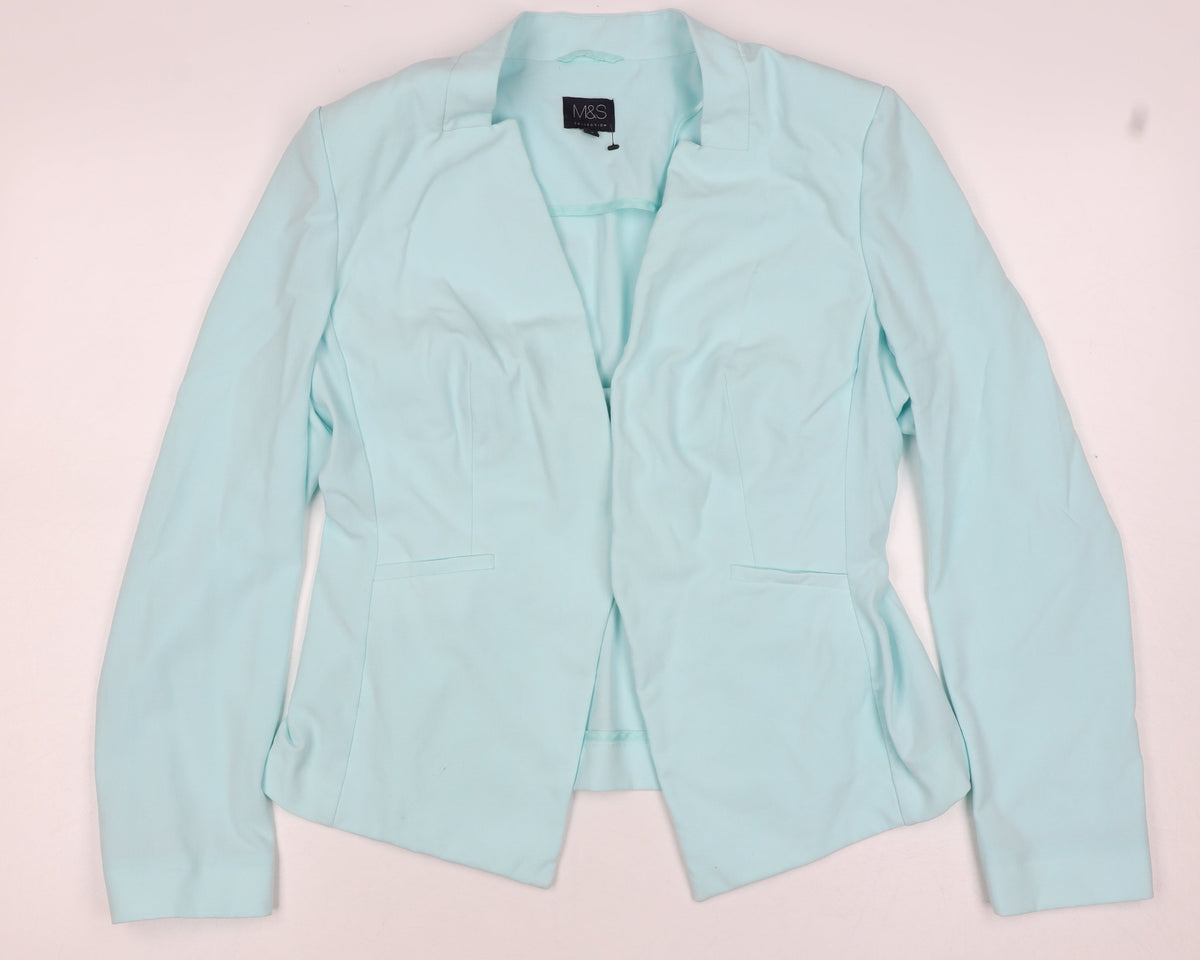 Marks and Spencer Women Blue Size 12 Open Front Tailored Blazer