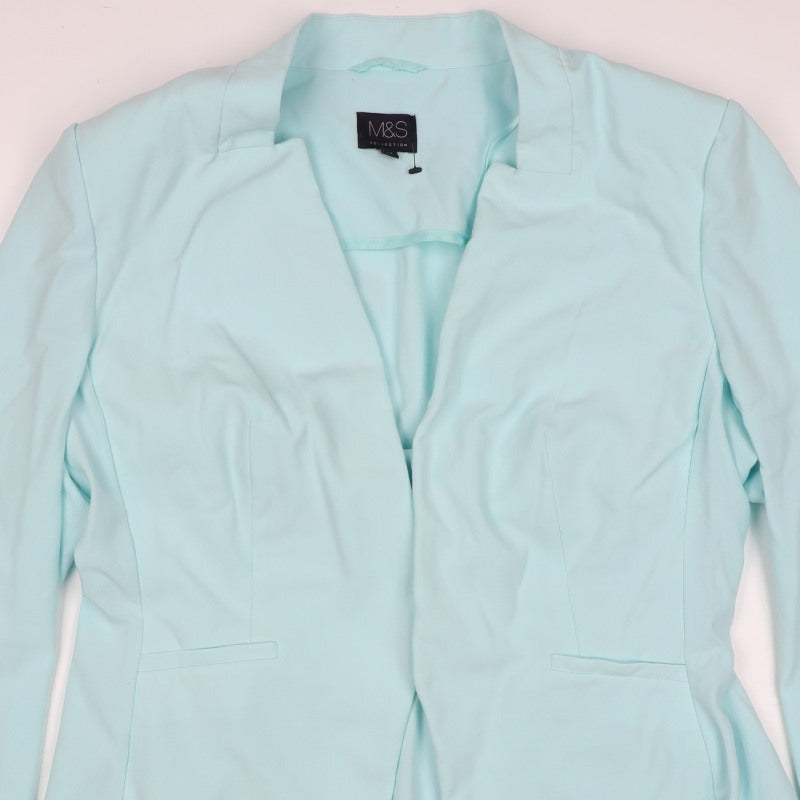Marks and Spencer Women Blue Size 12 Open Front Tailored Blazer