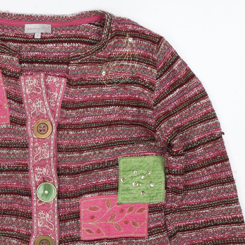 Per Una Women’s Multicoloured S Boho Striped Knit Button Cardigan