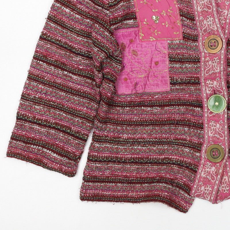 Per Una Women’s Multicoloured S Boho Striped Knit Button Cardigan