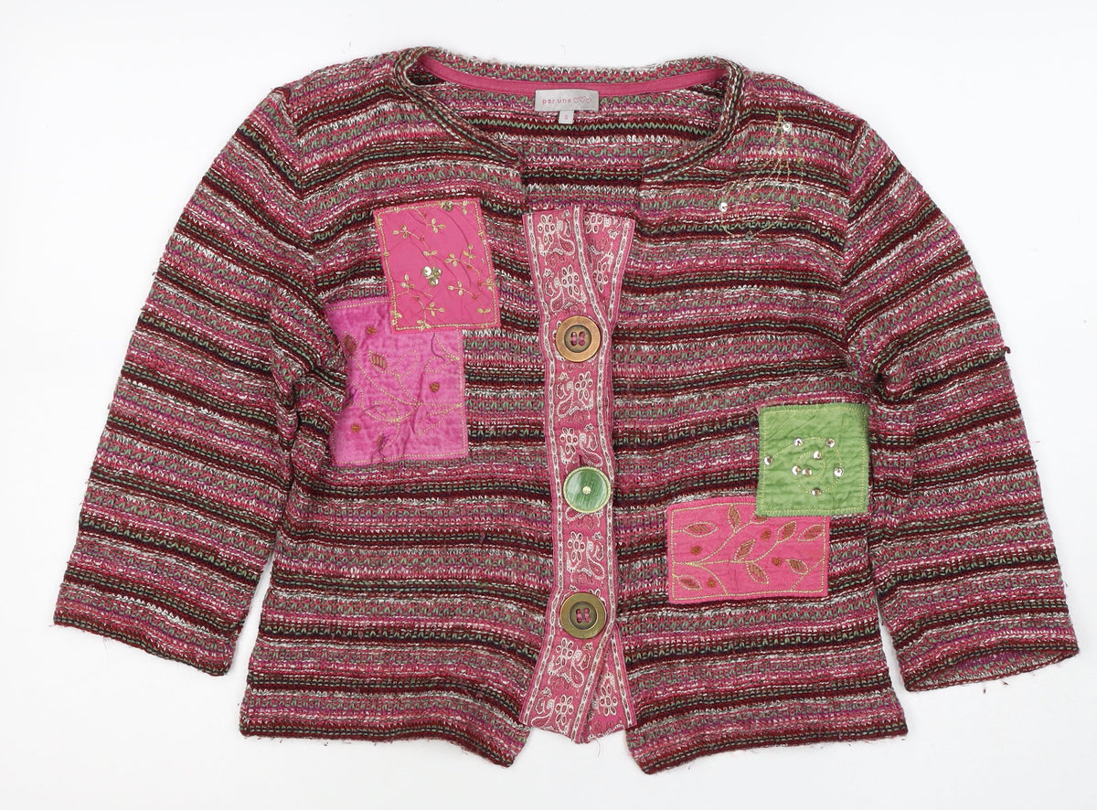 Per Una Women’s Multicoloured S Boho Striped Knit Button Cardigan