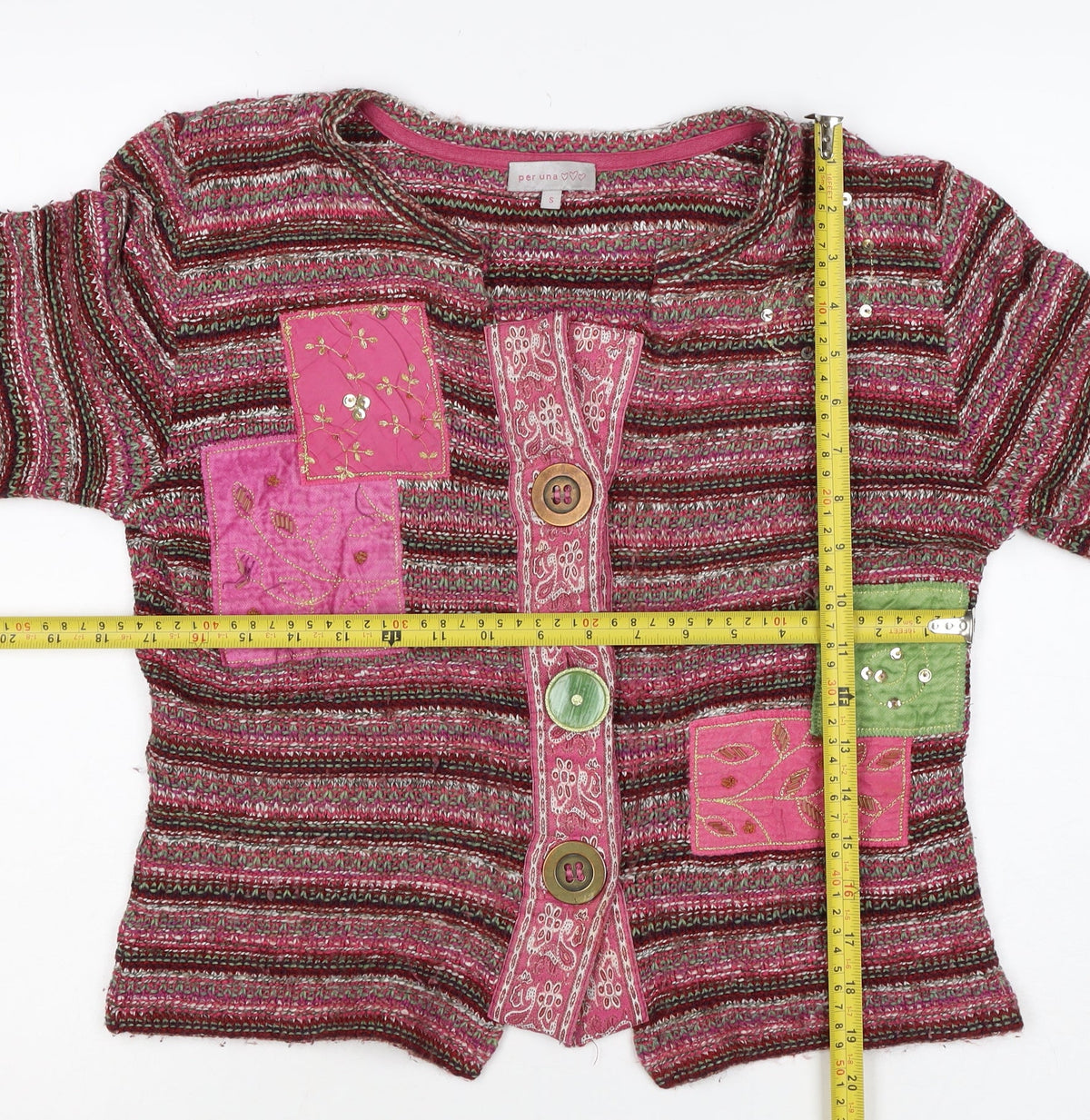 Per Una Women’s Multicoloured S Boho Striped Knit Button Cardigan