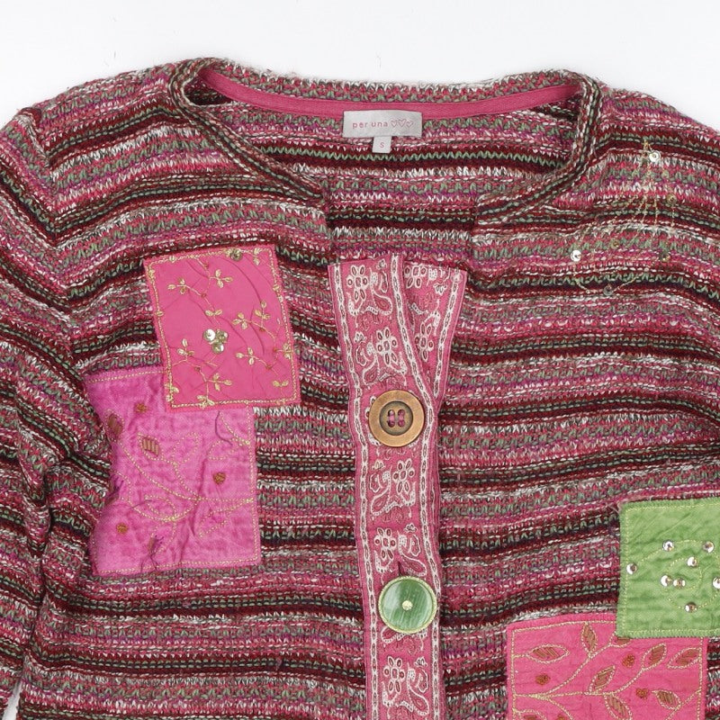 Per Una Women’s Multicoloured S Boho Striped Knit Button Cardigan